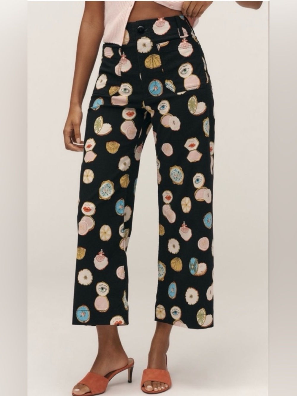 Anthropologie Maeve The Colette Pants Danielle Kroll Compact Print Black Size 24